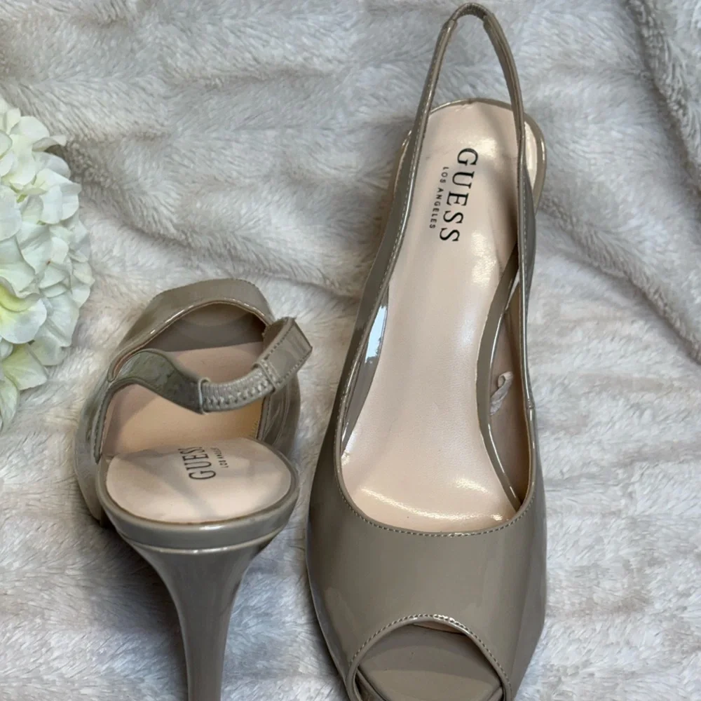 Guess Women's  Shoes Tan Slingback Peep Toe Heels NEW Size 10